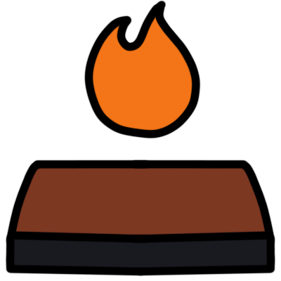 a brown coffin shape with an orange flame above it.